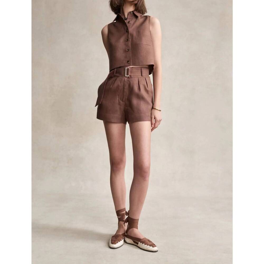 NEW HEVRON tailored zinna short in chocolate